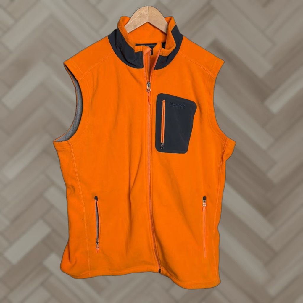 Marmot Marmot Vest Mens XL Neon Orange Polartec Fleece Full Zip Hiking Outdoor Gorpcore Vest Size US XL / EU 56 / 4 - 1 Thumbnail