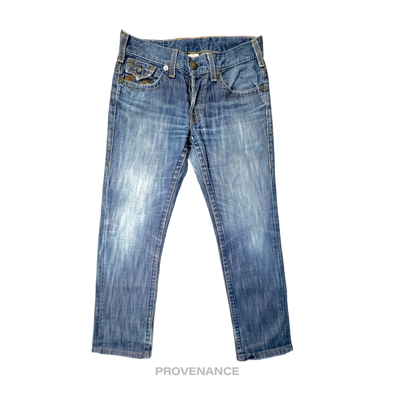 True Religion 🔴 True Religion Blue Denim Jeans - Brown Suede Trim - 31 Size US 31 - 2 Thumbnail