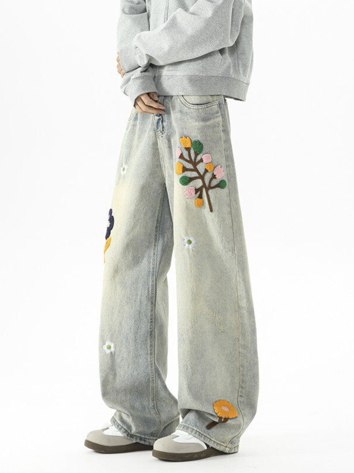 Vintage Men's Street Clean-Fit Denim Jeans with Floral Embroidery Size US 32 / EU 48 - 3 Thumbnail