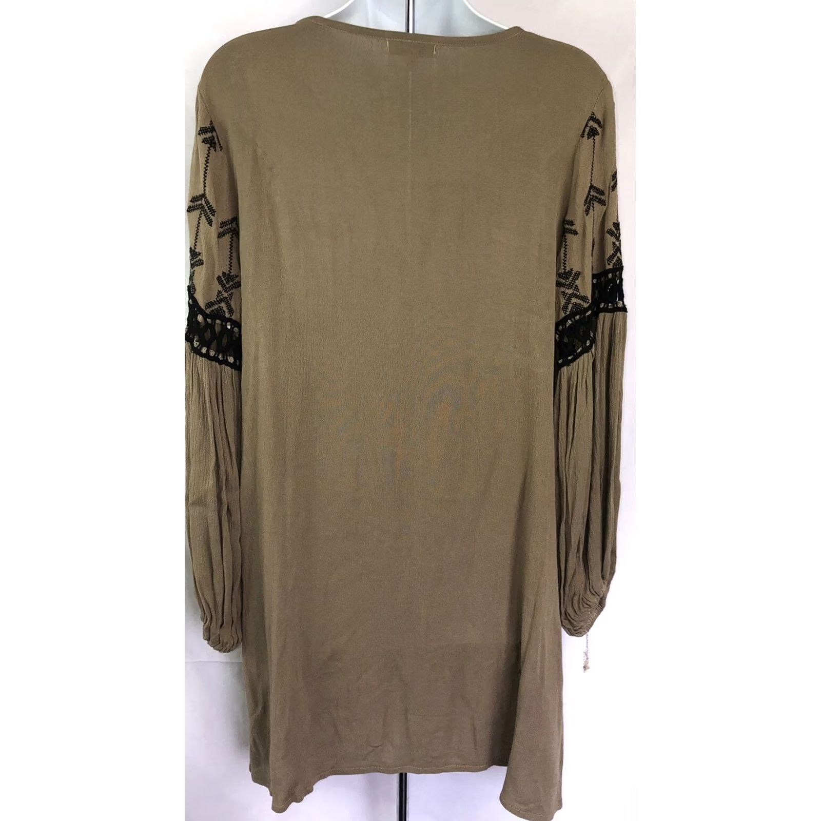 Vintage VELZERA Mini Dress S Brown Geo Tie ScoopNeck Hippie Boho Peasant Beach Cover Up Size S / US 4 / IT 40 - 4 Thumbnail