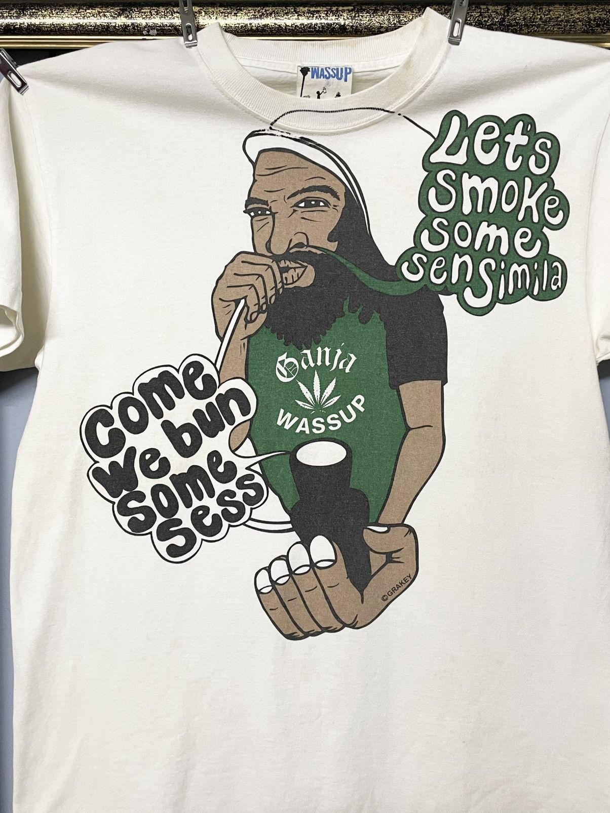 Japanese Brand Vintage 1990s Streetwear Wassup ‘Ganja’ Art By Grakey Tshirr Size US M / EU 48-50 / 2 - 3 Thumbnail