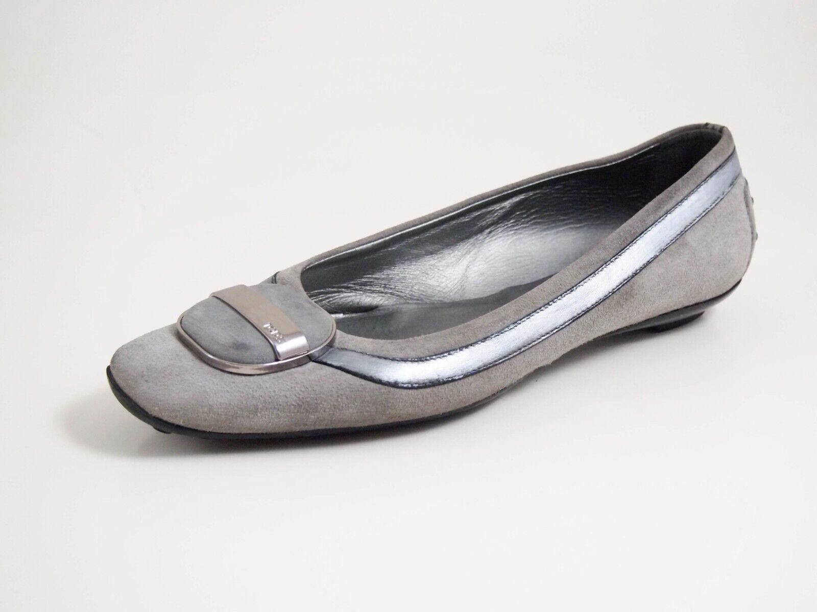Tod's Tod's Ballet Flats Gray Silver Suede Leather EU 37.5 US 7.5 Size US 7.5 / IT 37.5 - 2 Thumbnail