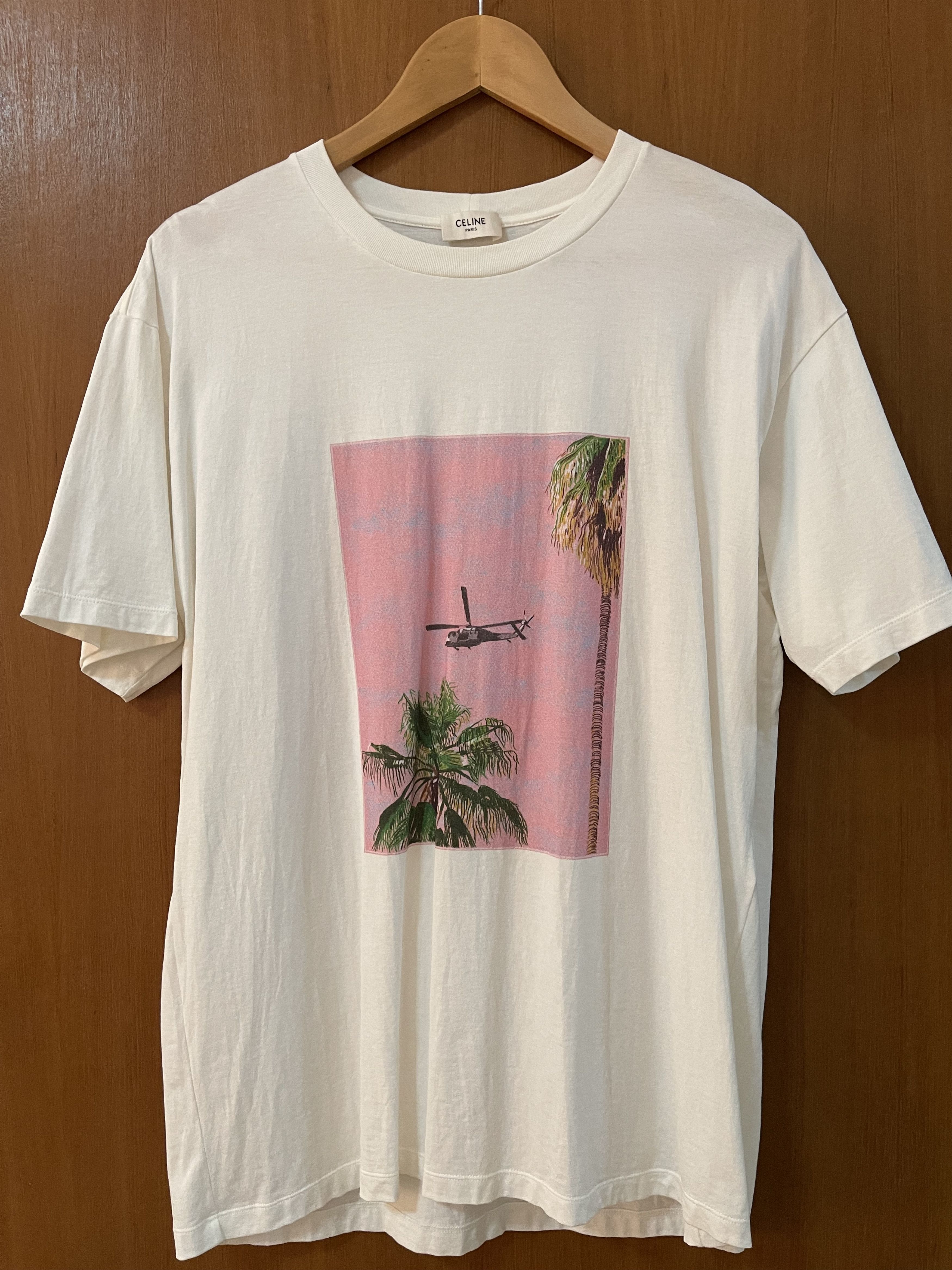 image of Celine Loose Ave 57 Sky T-Shirt in White, Men's (Size Small)