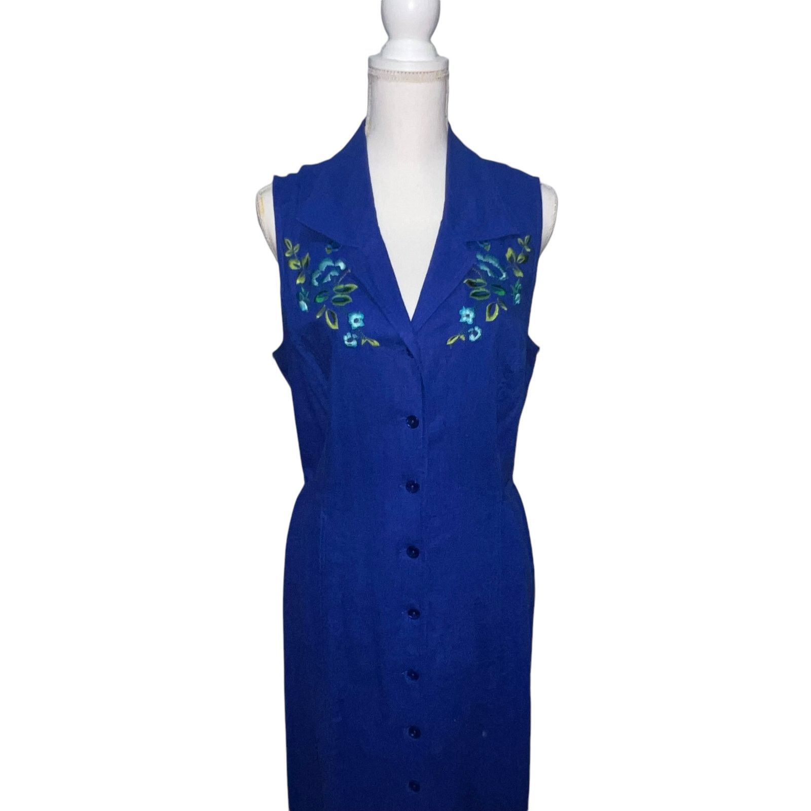 Other VTG Melissa Harper Blue Sleeveless Maxi Dress Embroidery 12 Size XL / US 12-14 / IT 48-50 - 9 Thumbnail