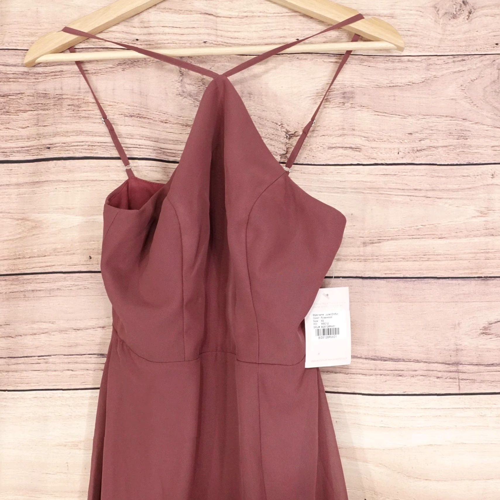 Birdy Grey Dress Womens XS Rosewood Chiffon Bridesmaid Maxi Formal Gown
