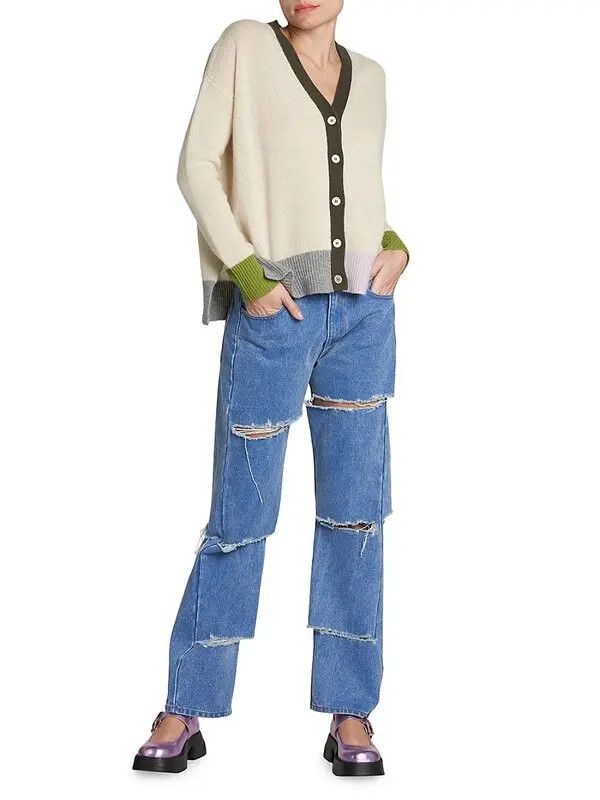 o1w1db11125 Horizontal Slash Boyfriend Jeans in Blue