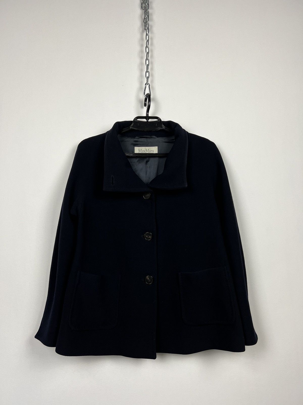 image of Max Mara Cropped Wool Coat Size 36 Dark Blue in Black, Women's