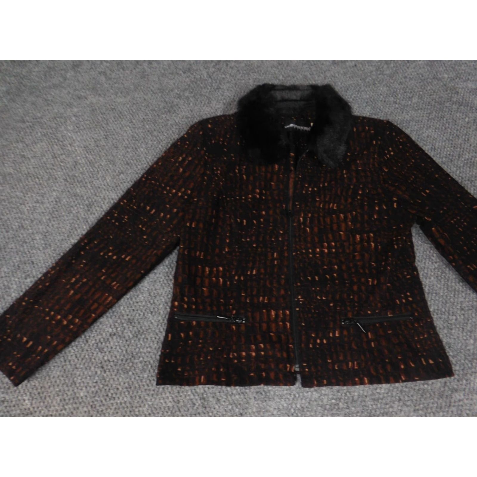 Vintage Sag Harbor Jacket Women 8P Petite Brown Full Zip Lace Plaid Mid-Length Casual Fall Spring Winter Basic Jacket Mens Womens Girls Boys Size M / US 6-8 / IT 42-44 - 3 Thumbnail