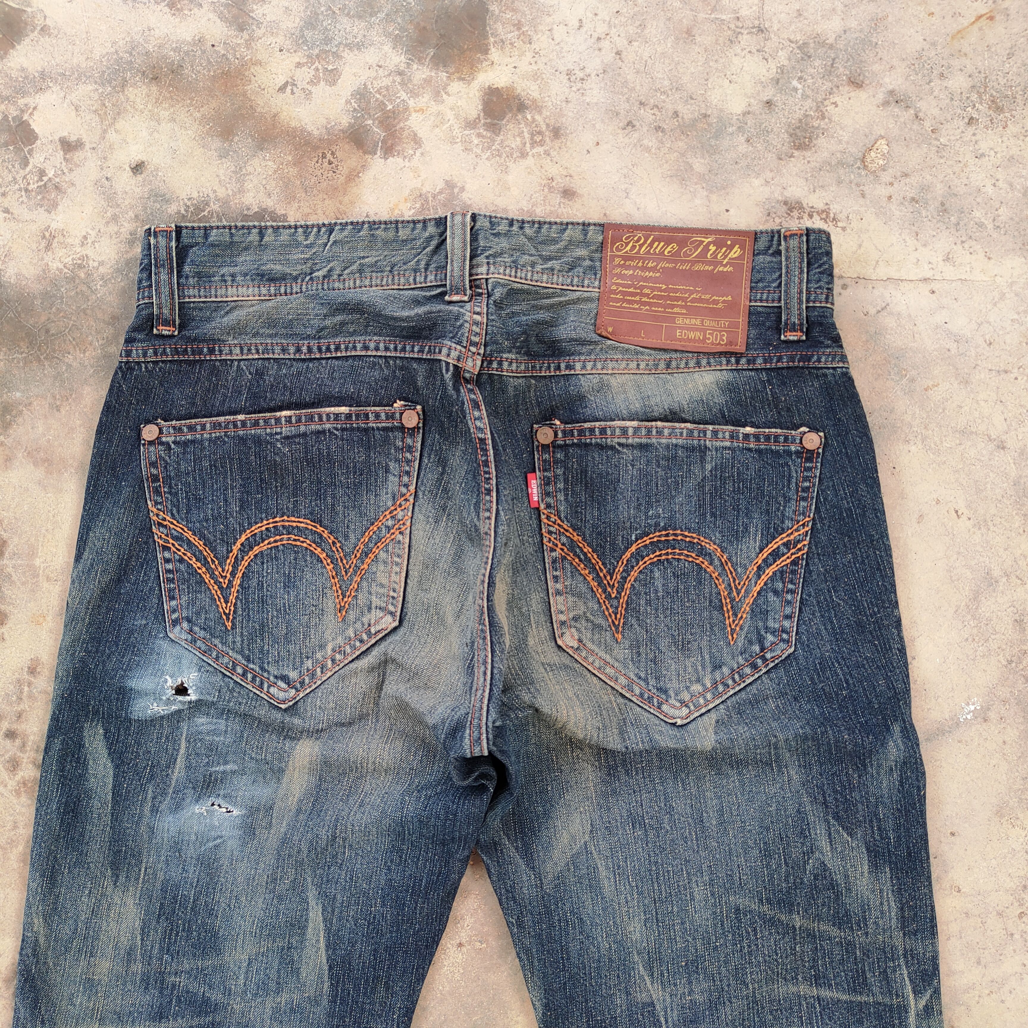 Edwin VINTAGE EDWIN BLUE TRIP RUSTY FADED RIPPED JEAN DENIM PANTS Size US 36 / EU 52 - 10 Thumbnail