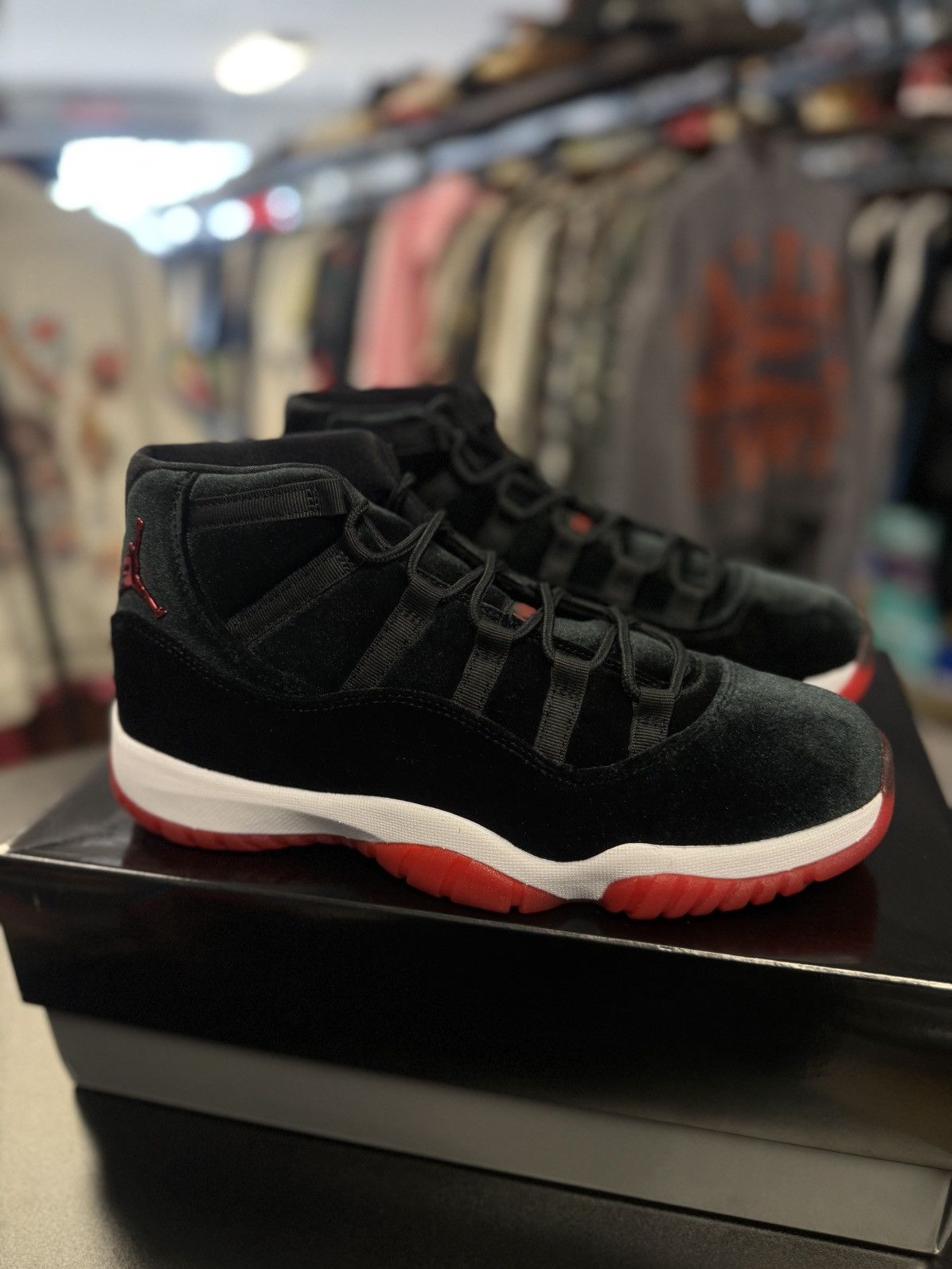 Jordan Brand × Nike Jordan 11 High Top Bred Velvet Women’s Size 12/10.5M NEW Size US 10.5 / EU 43-44 - 2 Thumbnail