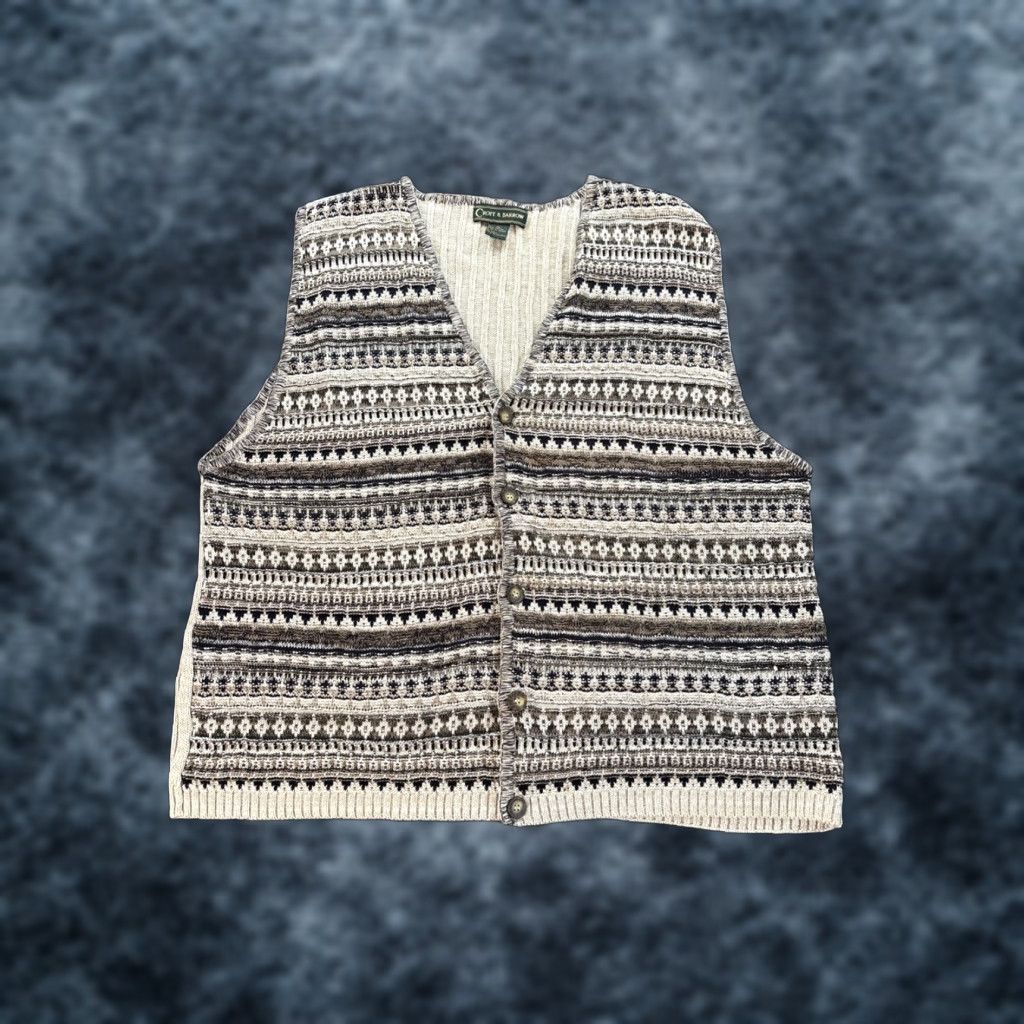 Barrow VINTAGE Croft And Barrow Cardigan Sweater Mens XL Brown Fair Isle 90s Vest Cardigan Mens XL Brown 90s Size US XL / EU 56 / 4 - 1 Thumbnail