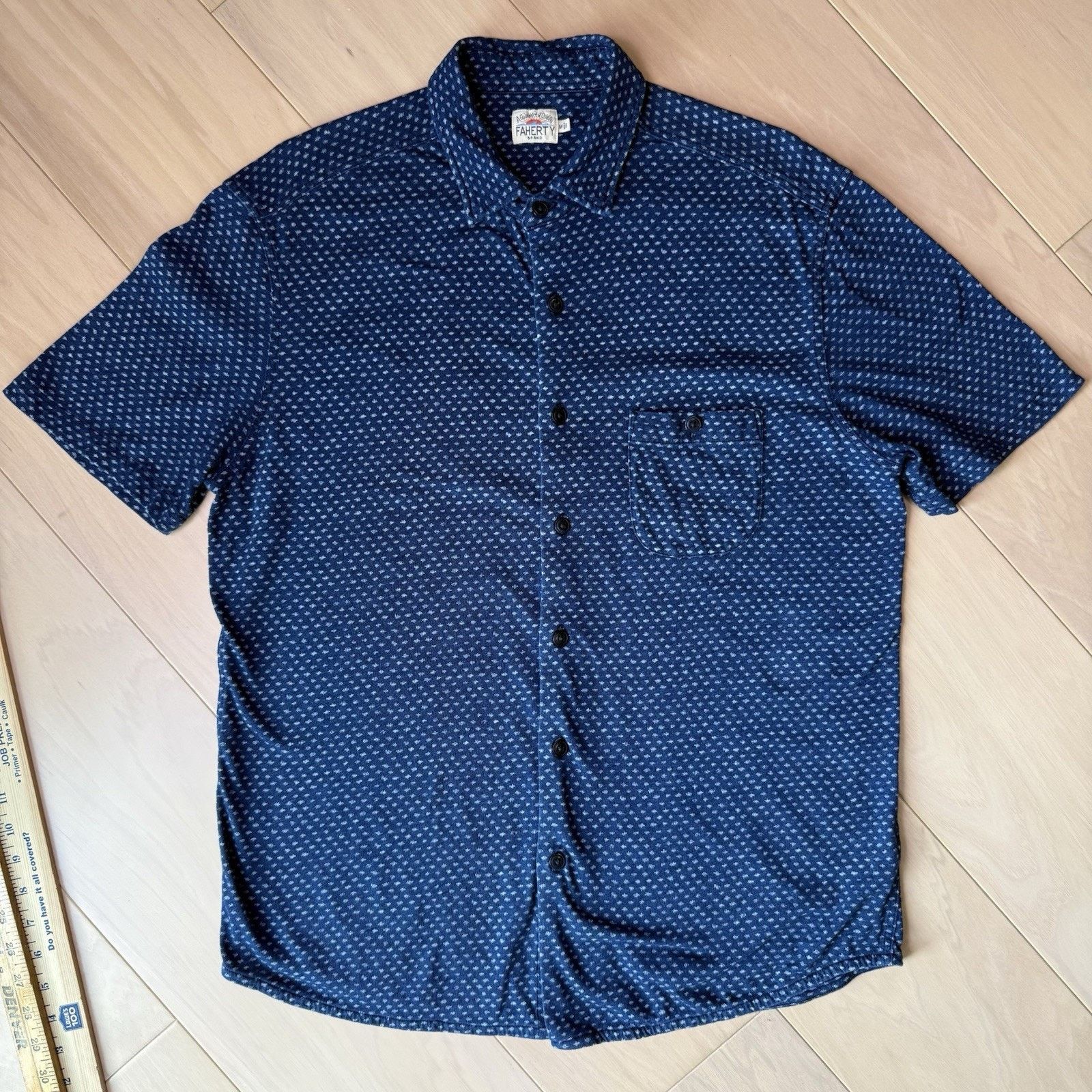 Faherty Faherty Breeze Shirt M Blue Cotton Short Sleeve Button Up Size US M / EU 48-50 / 2 - 3 Thumbnail
