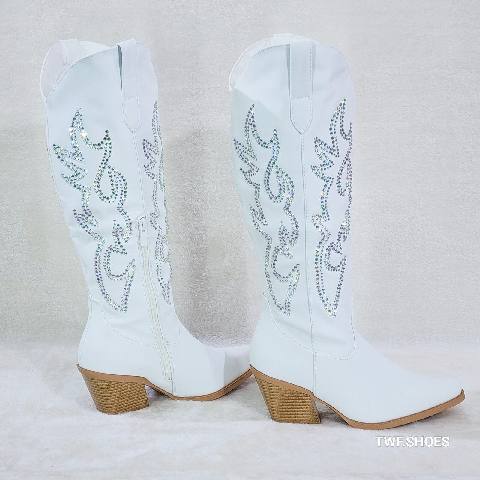 Other Ann White Leatherette With Rhinestones Country Glam Western Size US 8.5 / IT 38.5 - 3 Thumbnail
