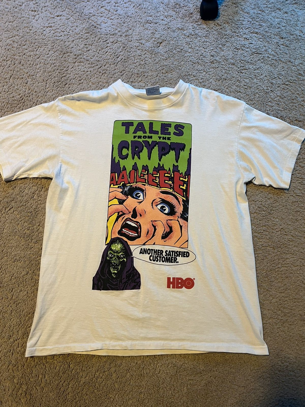 image of Vintage 1991 Tales Of The Crypt Hbo Tee Size XL White 9.5/10, Men's