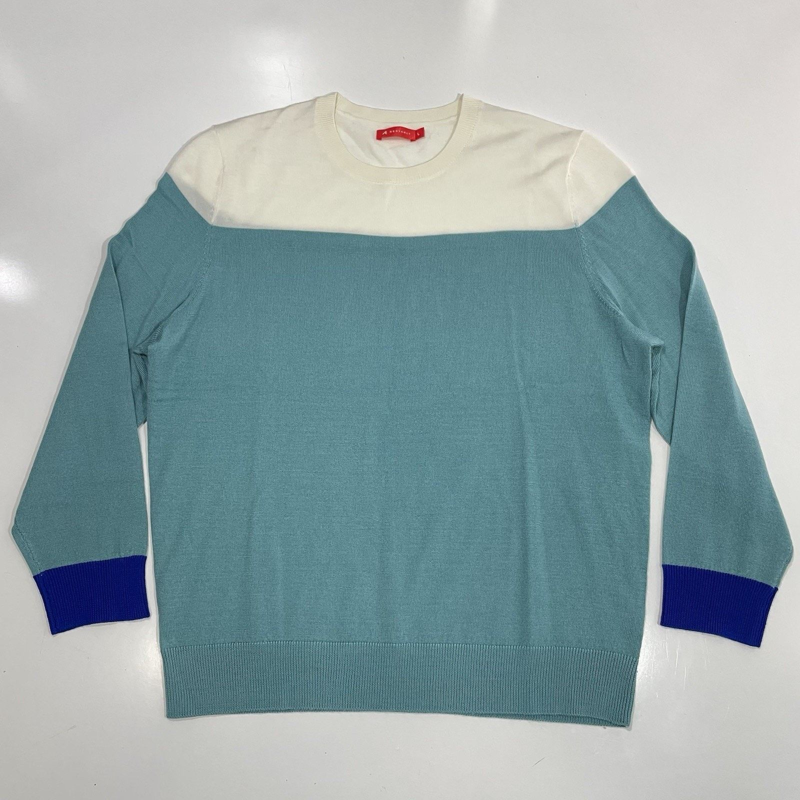 Nordstrom Redvanly Merino Wool Pullover Sweater White Teal Colorblock Size US L / EU 52-54 / 3 - 1 Thumbnail