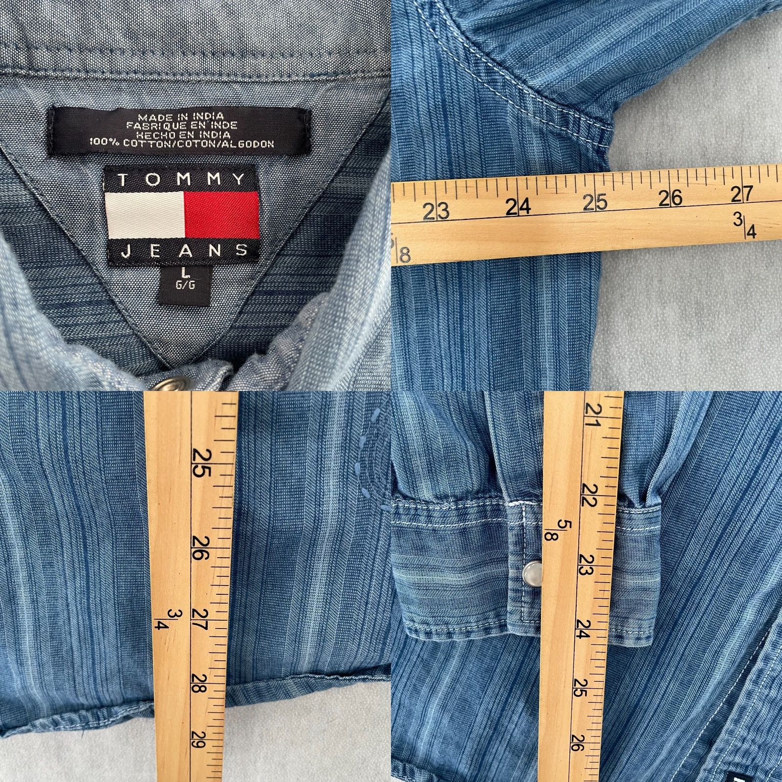 Tommy Hilfiger VINTAGE Tommy Hilfiger Denim Shirt Adult Large Blue Long Sleeve Button-Up 90s Mens Size US L / EU 52-54 / 3 - 8 Thumbnail