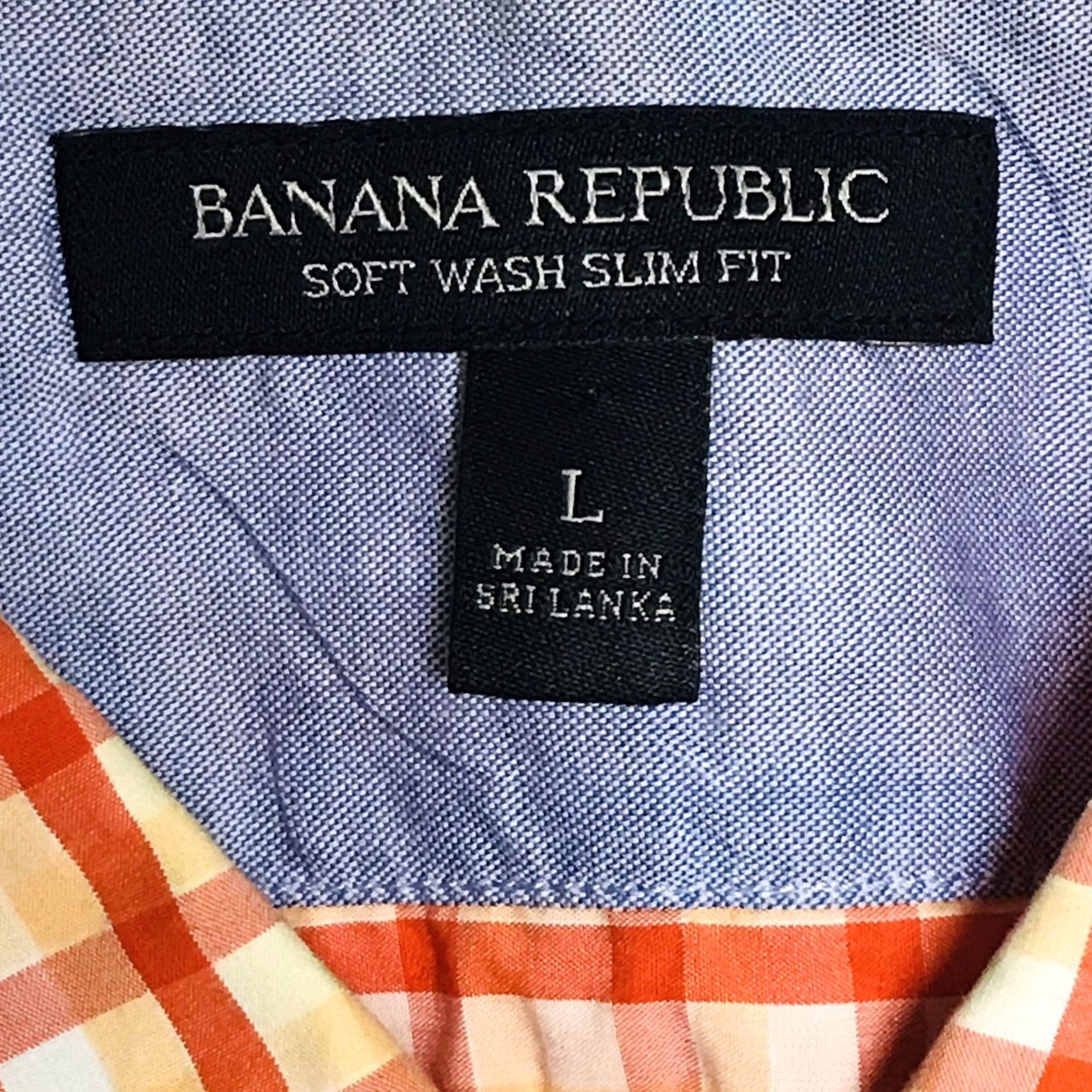 Banana Republic Banana Republic Men Orange Plaid Slim Fit Button-Up Long Sleeve Dress Shirt L Size 42R - 3 Thumbnail
