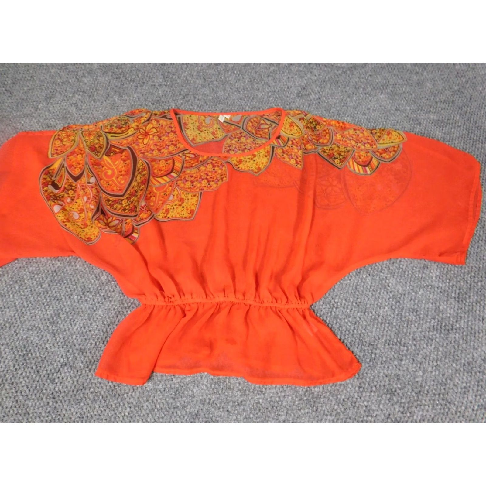 Madison Madison Blouse Shirt Womens S Orange Striped Crew Neck Short Sleeve Pullover Stretch Casual Regular Polyester Rayon Vintage No Size S / US 4 / IT 40 - 2 Thumbnail
