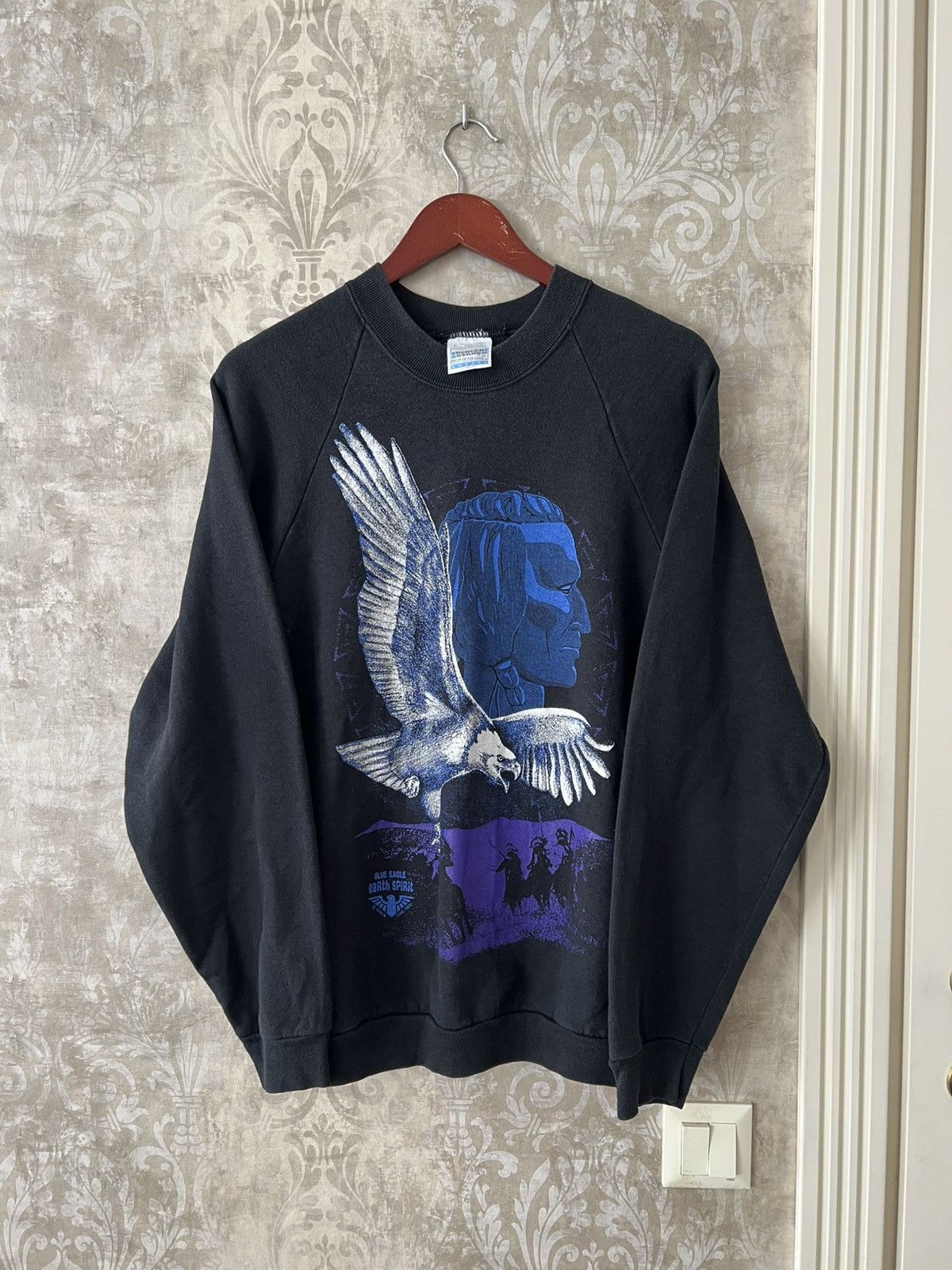 Vintage Vintage 90s Earth Spirit Sweatshirt Blue Eagle Bald Eagle Size US L / EU 52-54 / 3 - 1 Thumbnail
