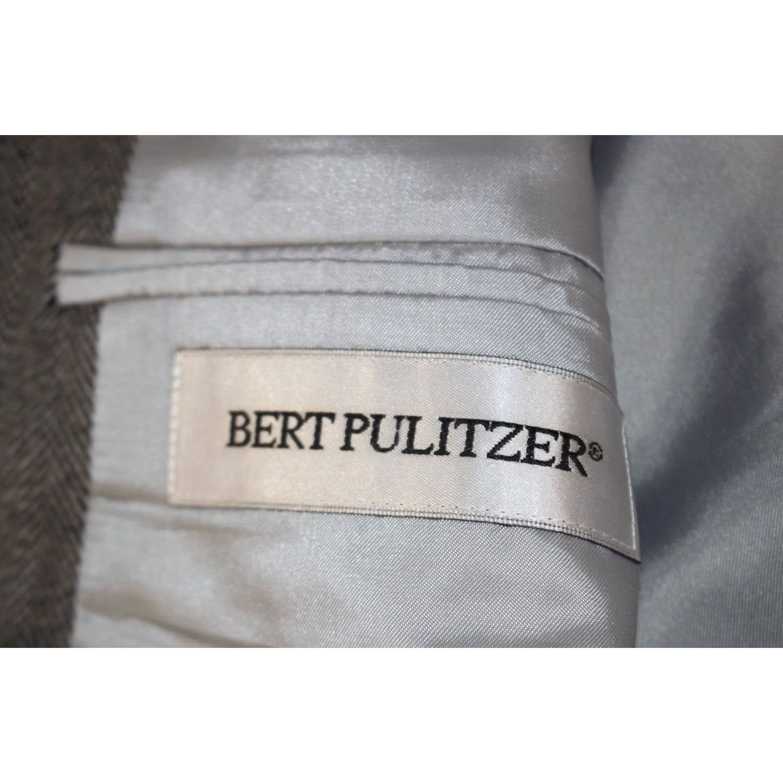 Vintage Vintage Bert Pulitzer Blazer Men 46 Lambswool Herringbone Gray Wool Blazer Jacket Size 46R - 6 Thumbnail