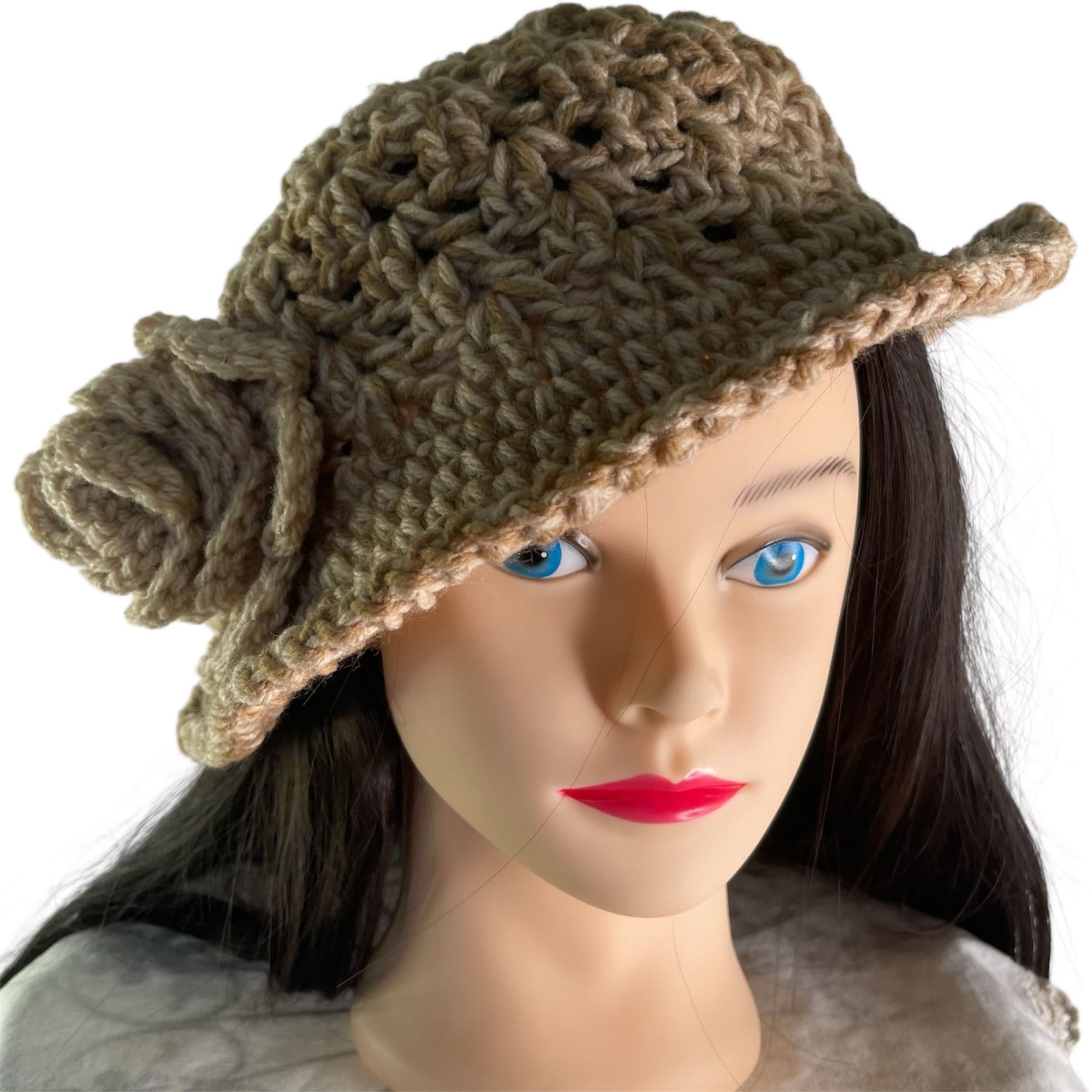 Handmade Crochet Bucket Hat Fancy Retro Cloche Style Tan Handmade Adu Size ONE SIZE - 5 Thumbnail
