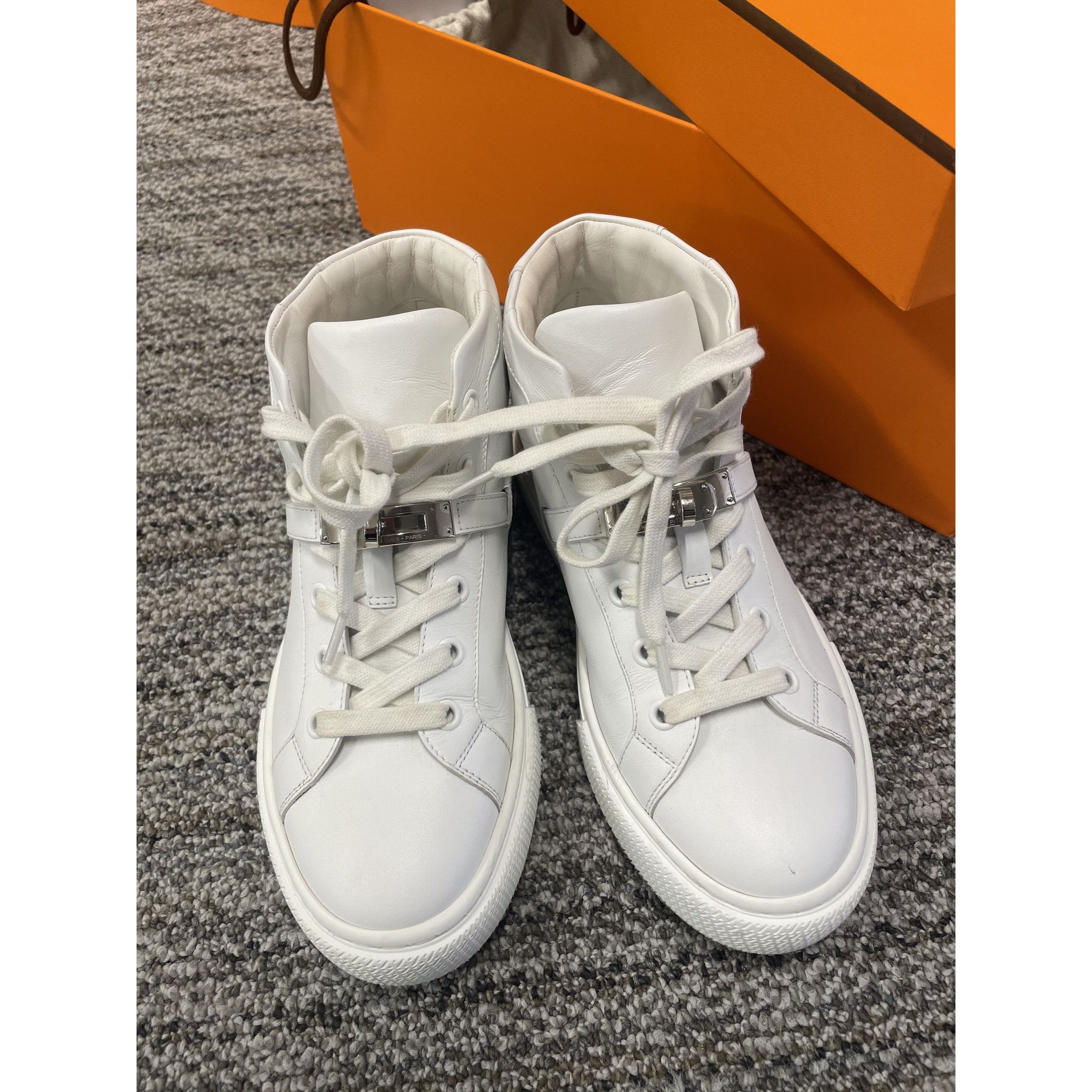 Hermes Hermès High-Top White Leather Sneakers With Silver Buckle De Size US 6 / IT 36 - 1 Thumbnail