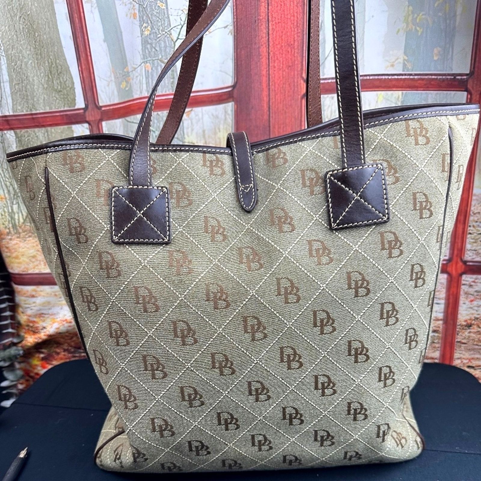 Dooney & Bourke Dooney & Bourke Signature Canvas Tote Leather Accents Brown Size ONE SIZE - 12 Thumbnail