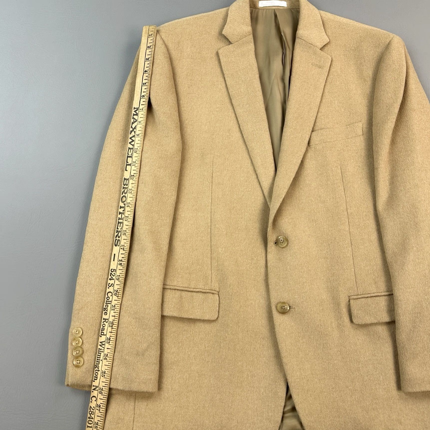 Ralph Lauren VINTAGE Lauren Ralph Lauren Blazer Mens 44L Tan Camel Hair Sport Coat Classic Size 44R - 4 Thumbnail