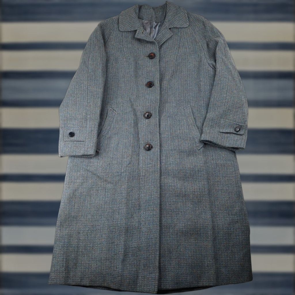 Harris Tweed VINTAGE Harris Tweed for Tar-Shire Womens Large Overcoat Blue Size L / US 10 / IT 46 - 1 Thumbnail