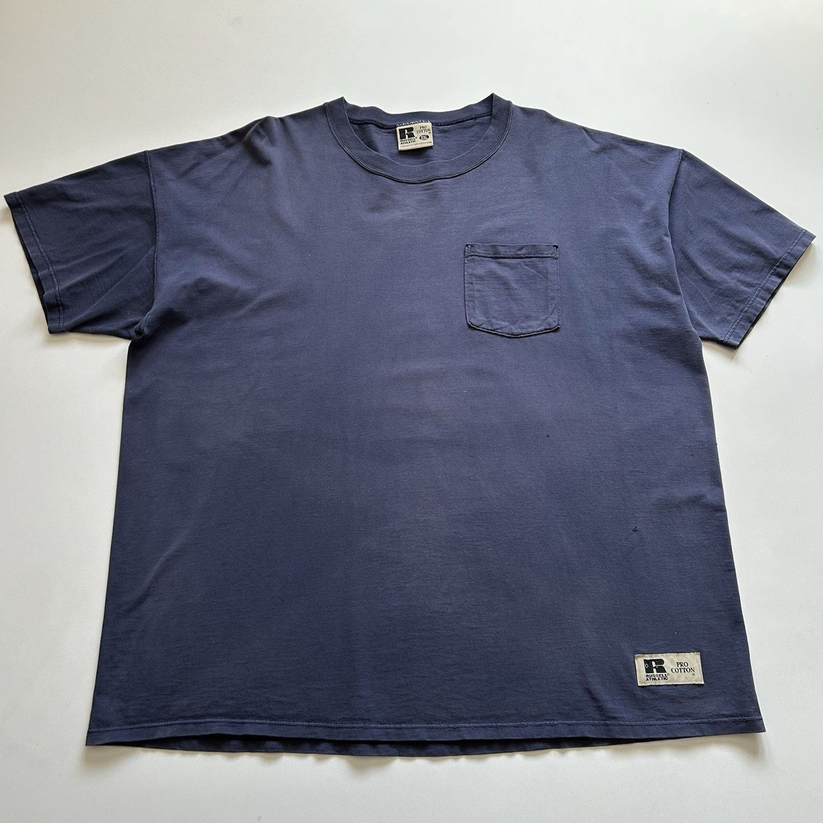 Russell Athletic × Vintage Vintage 90s Russell Athletic Pocket T Shirt XXL Faded Blue Size US XXL / EU 58 / 5 - 1 Thumbnail