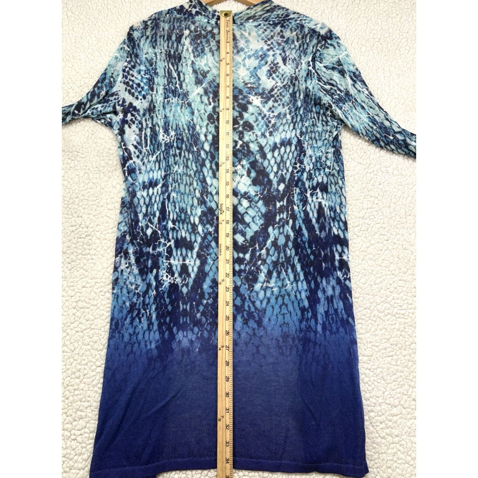 Vintage Chicos Cardigan Blue Animal Print Longline Open Front Knit Sweater Women S Size S / US 4 / IT 40 - 5 Thumbnail