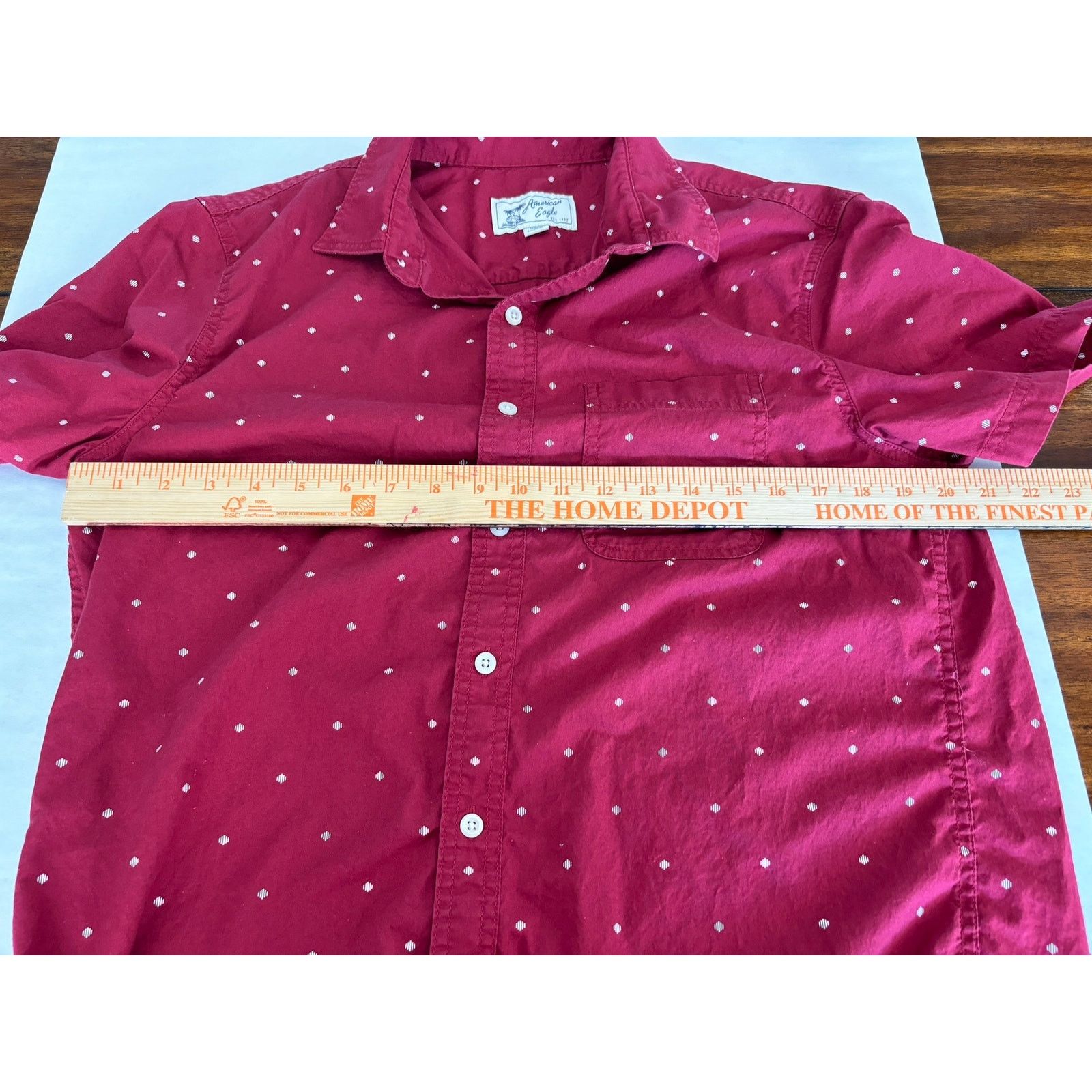 American Eagle Outfitters American Eagle Printed Button-Up Burgundy Shirt Size M Size US M / EU 48-50 / 2 - 3 Thumbnail