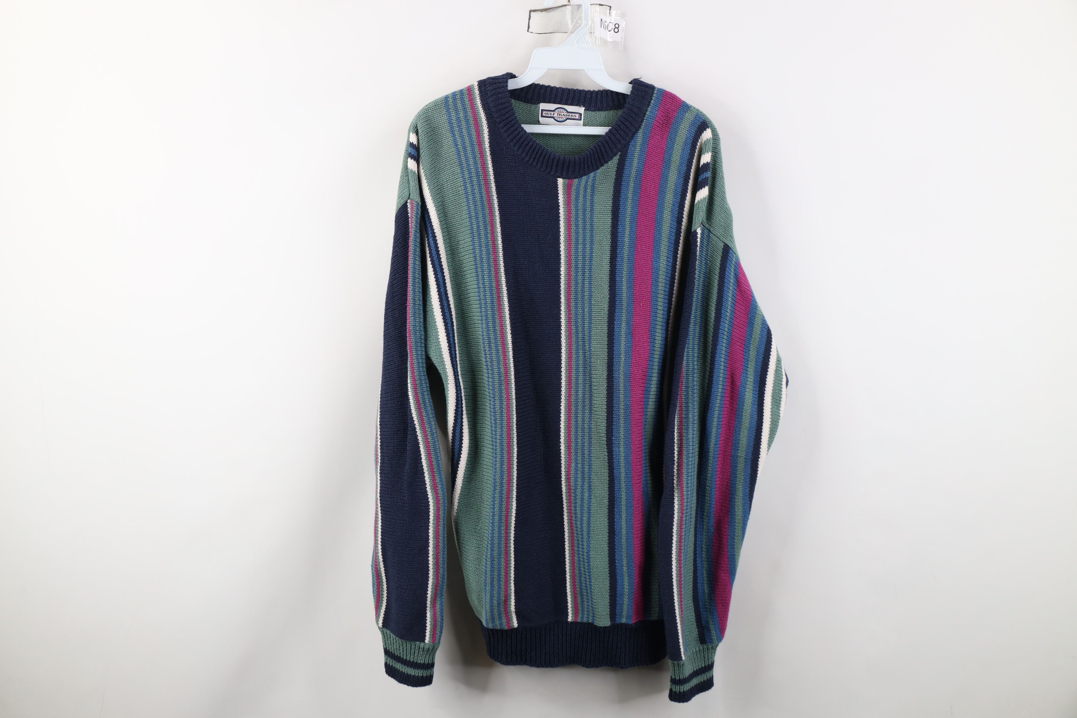 Vintage Vintage 90s Streetwear Cotton Knit Striped Panel Sweater Size US M / EU 48-50 / 2 - 1 Thumbnail