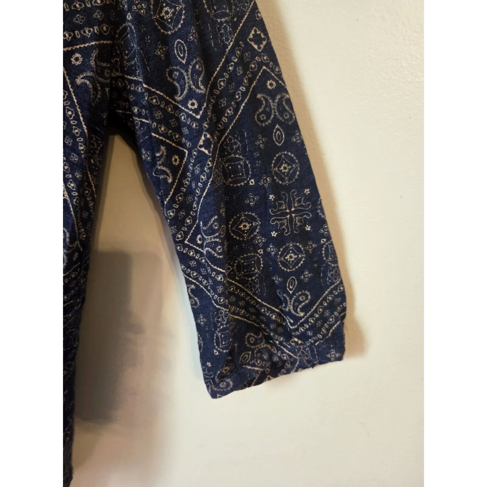 Lucky Brand Lucky Brand Navy Blue Floral Paisley Print 3/4 Sleeve Top Plus 1X Womens Blouse Cotton Modal Split Neck Boho Casual Shirt Size XL / US 12-14 / IT 48-50 - 4 Thumbnail