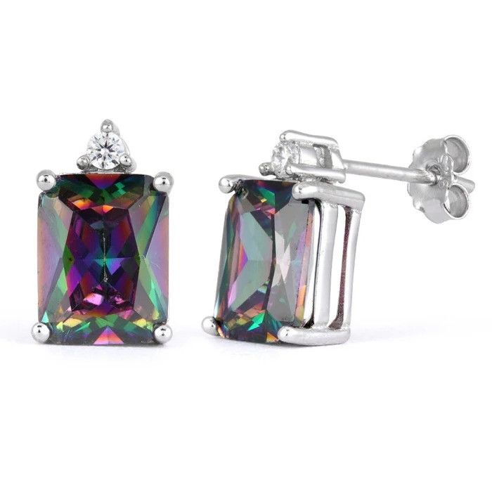 Sterling Silver Sterling Silver Rectangular rainbow CZ Earrings Size ONE SIZE - 1 Preview
