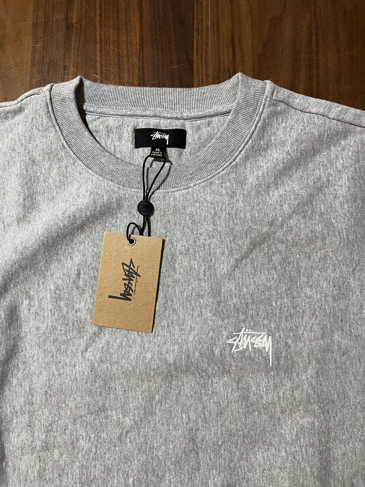 image of Stussy Stüssy Stock Logo Fleece Crewneck Grey Heather Sweatshirt, Men's (Size XL)