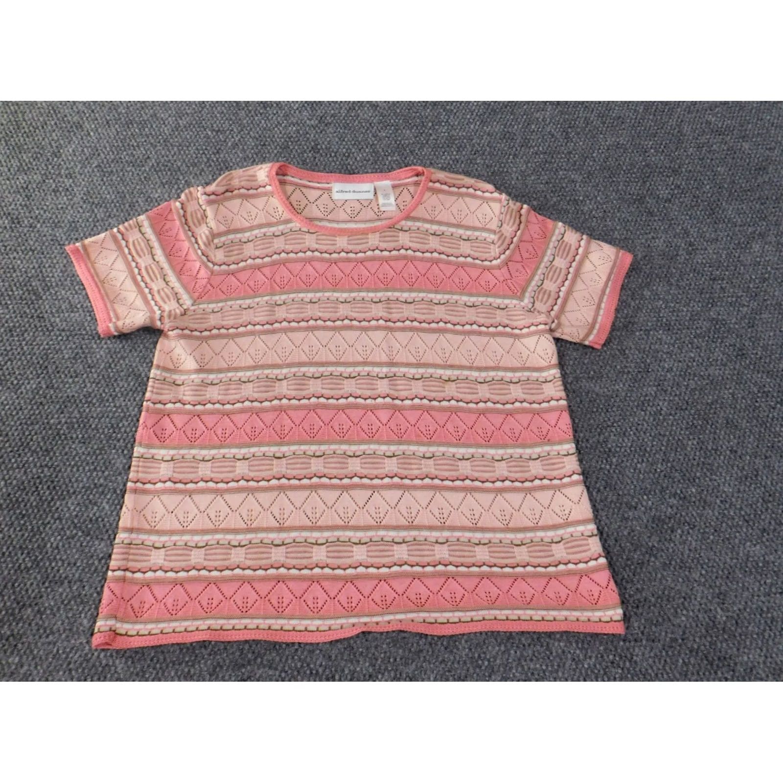 Vintage Alfred Dunner Sweater Pink Raglan Short Sleeve Round Neck Pullover Knit Acrylic Rayon Casual Large L Women Regular Modern Knit Striped Stretch Size L / US 10 / IT 46 - 3 Thumbnail