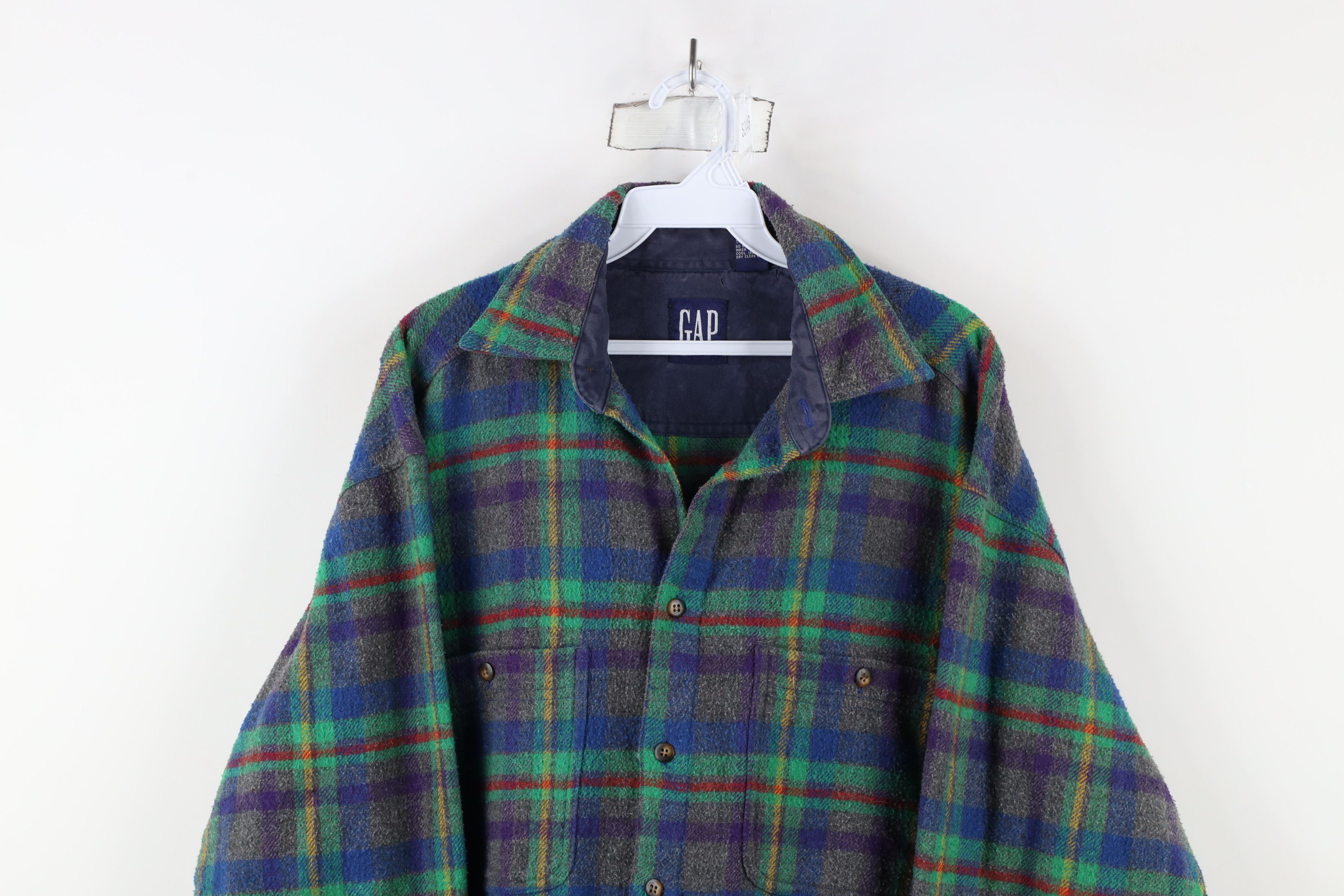 Gap × Vintage Vintage 90s Gap Flannel Wool Blend Button Shirt Rainbow Size US M / EU 48-50 / 2 - 2 Thumbnail