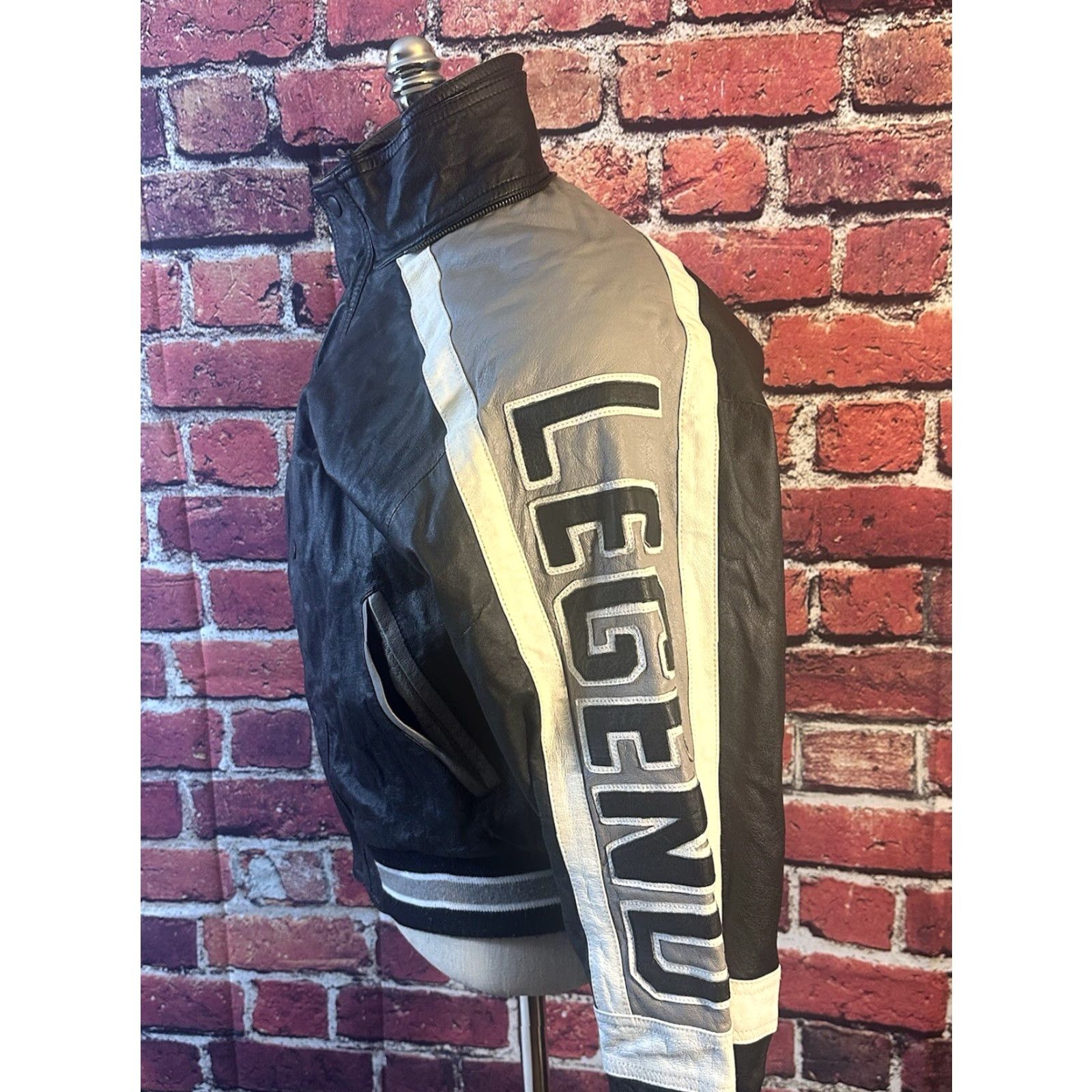 Vintage I.O.U. Legend Leather Shell Racing Jacket Full Zip Button Gray White Black Men S Size US S / EU 44-46 / 1 - 3 Thumbnail