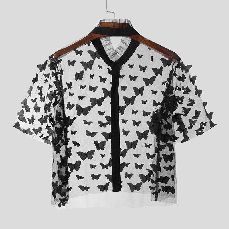 Japanese Brand × Vintage Shirt Patchwork Stand Collar Transparent Short Sleeve Size US XXL / EU 58 / 5 - 3 Thumbnail