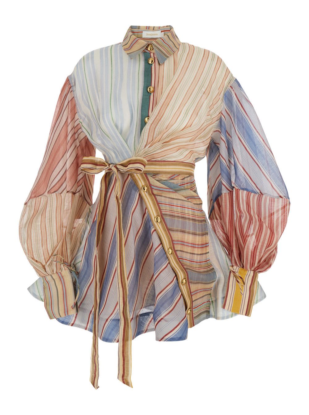 Zimmermann Midi Dress 'Rebellion' with Bow Detail and All-Over Stripes in Linen and Silk Blend Multicolor Women Size S / US 4 / IT 40 - 1 Thumbnail