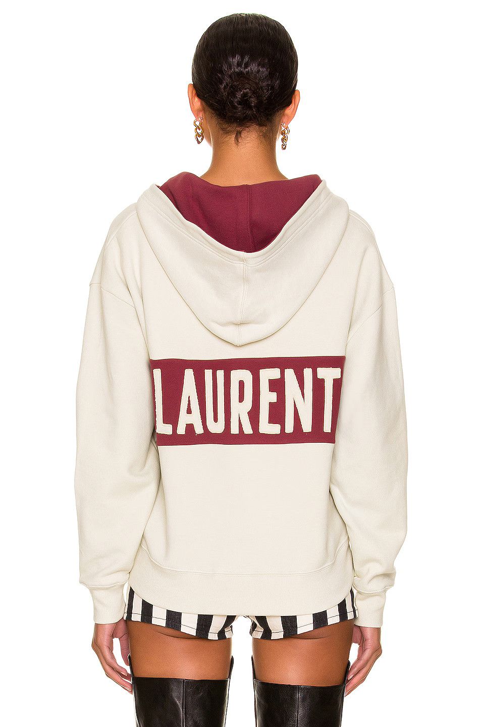 Saint Laurent Paris o1bcso1str1124 Laced Hoodie in Dirty Creme /Bordeaux Size XS / US 0-2 / IT 36-38 - 4 Thumbnail