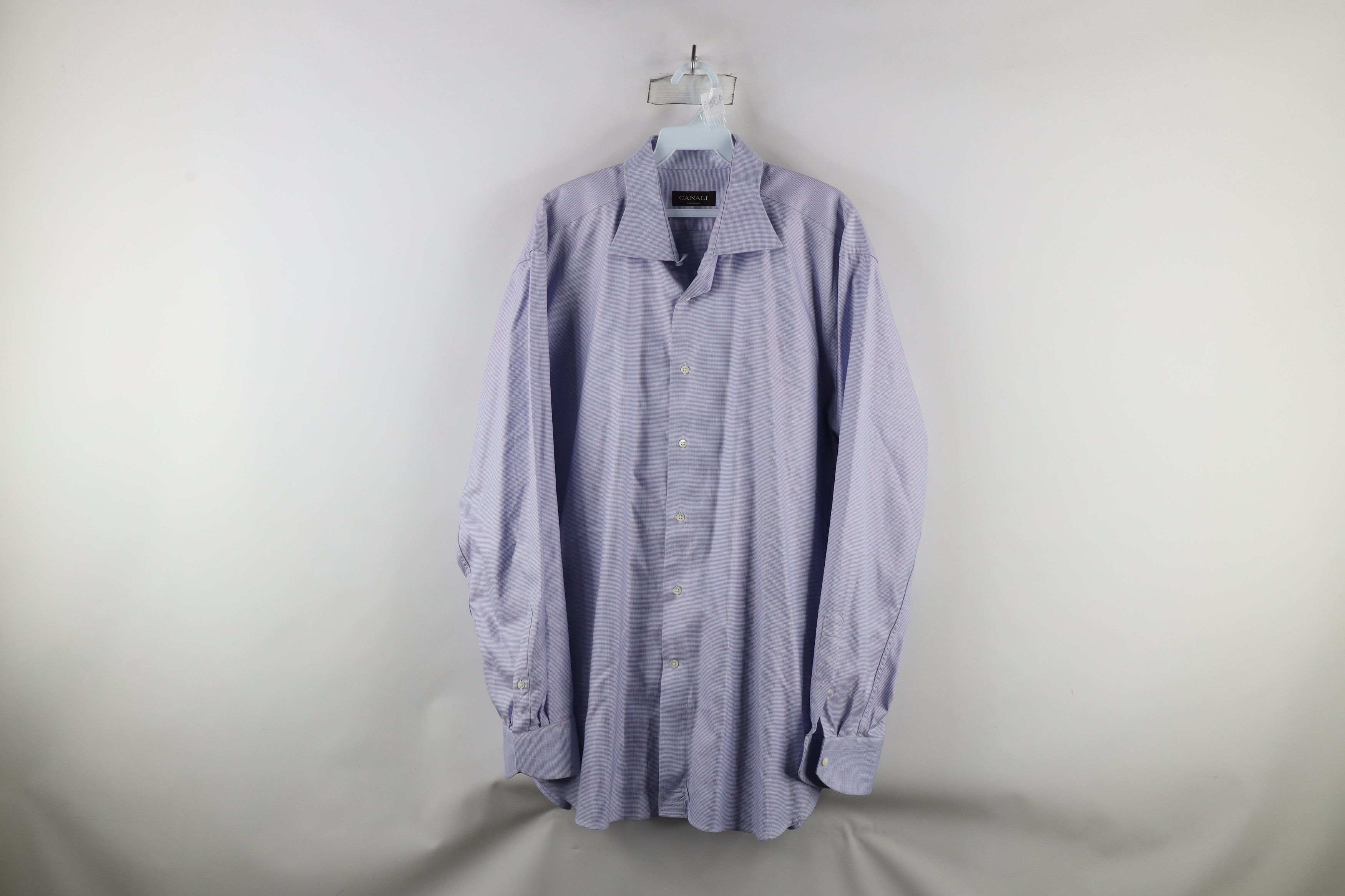 Canali × Vintage Canali Houndstooth Collared Dress Shirt Purple Cotton Size US L / EU 52-54 / 3 - 1 Thumbnail