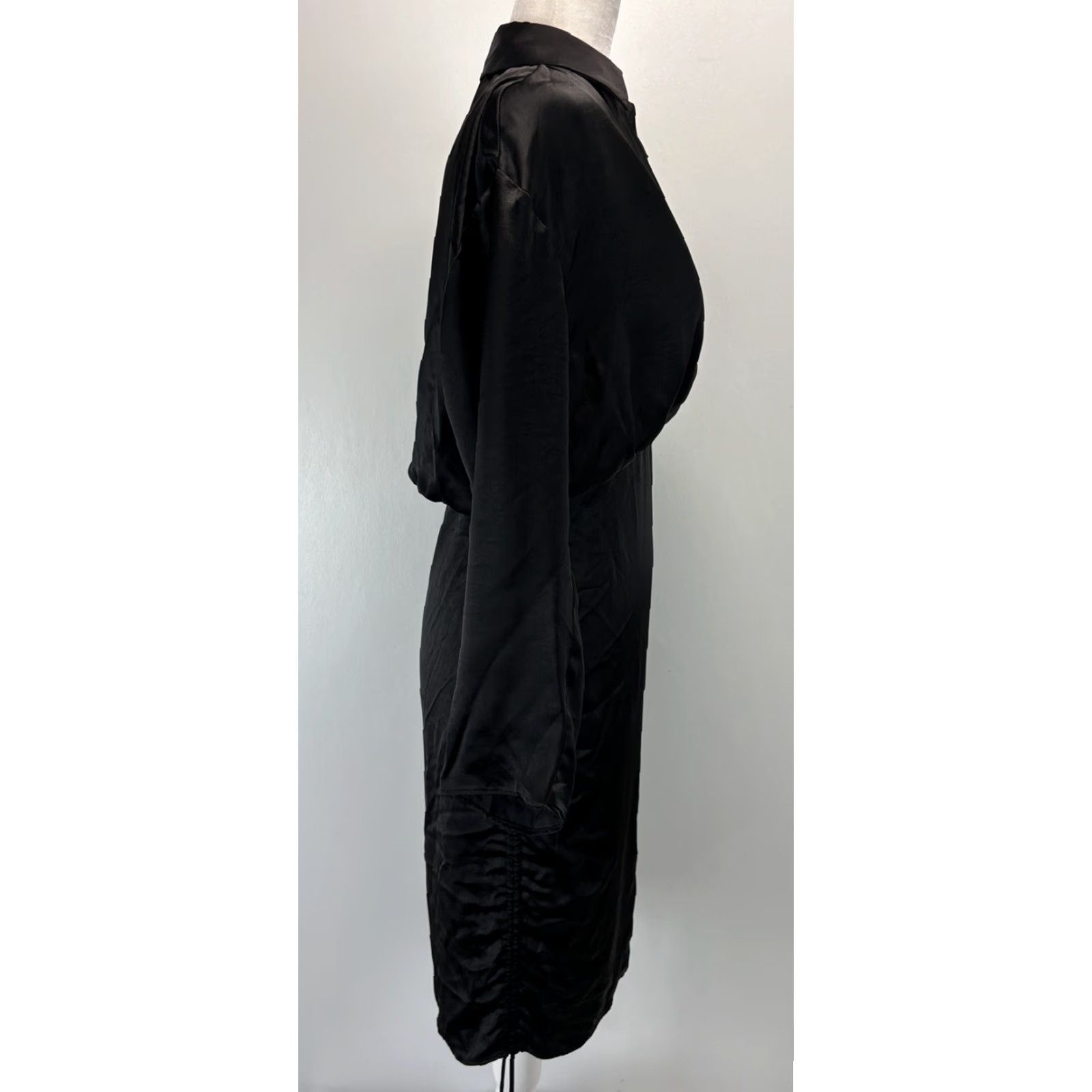 Zara Zara Shirt Dress Black Satin Sz Small Plunging Vneck Ruched Sides NEW! Size S / US 4 / IT 40 - 4 Thumbnail