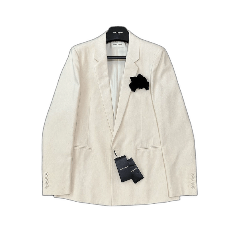 Saint Laurent Paris saint laurent woven blazer with floral brooch Size US M / EU 48-50 / 2 - 1 Thumbnail