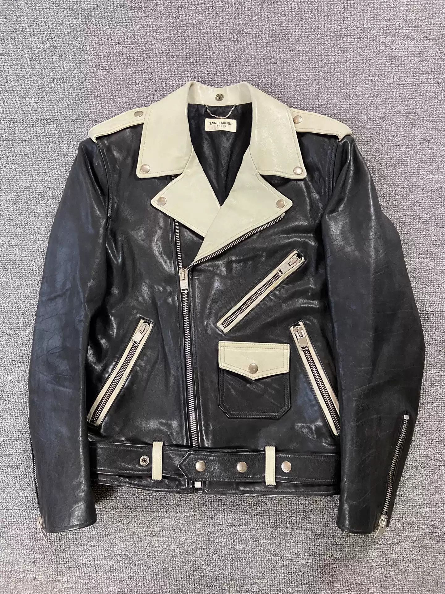 Saint Laurent Paris Saint Laurent slp14fw black and white motorcycle leather Size US L / EU 52-54 / 3 - 1 Thumbnail