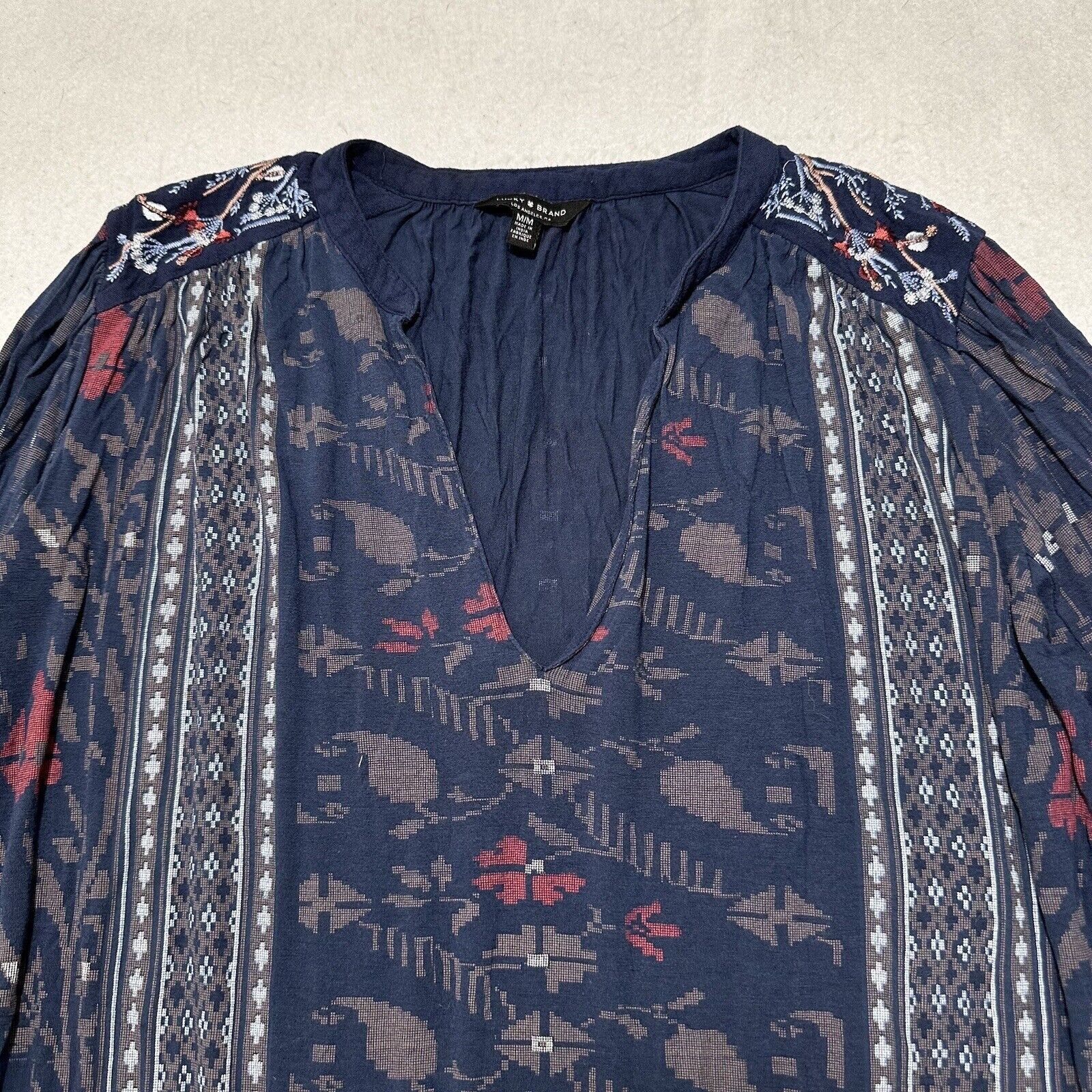 Lucky Brand Lucky Brand Medium Bell Sleeve Blouse Boho Floral Stripe Top Size M / US 6-8 / IT 42-44 - 2 Thumbnail