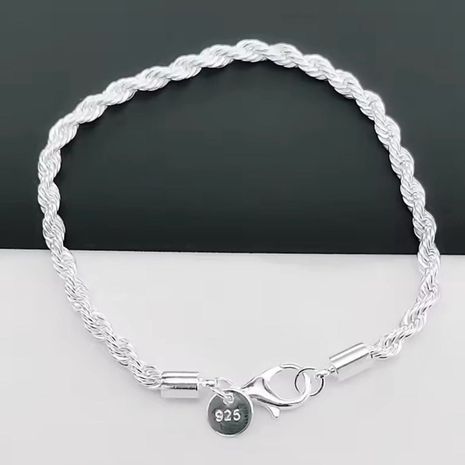 Other 4MM Women Men chainTwisted Rope Silver Bracelets 8” Size ONE SIZE - 4 Thumbnail