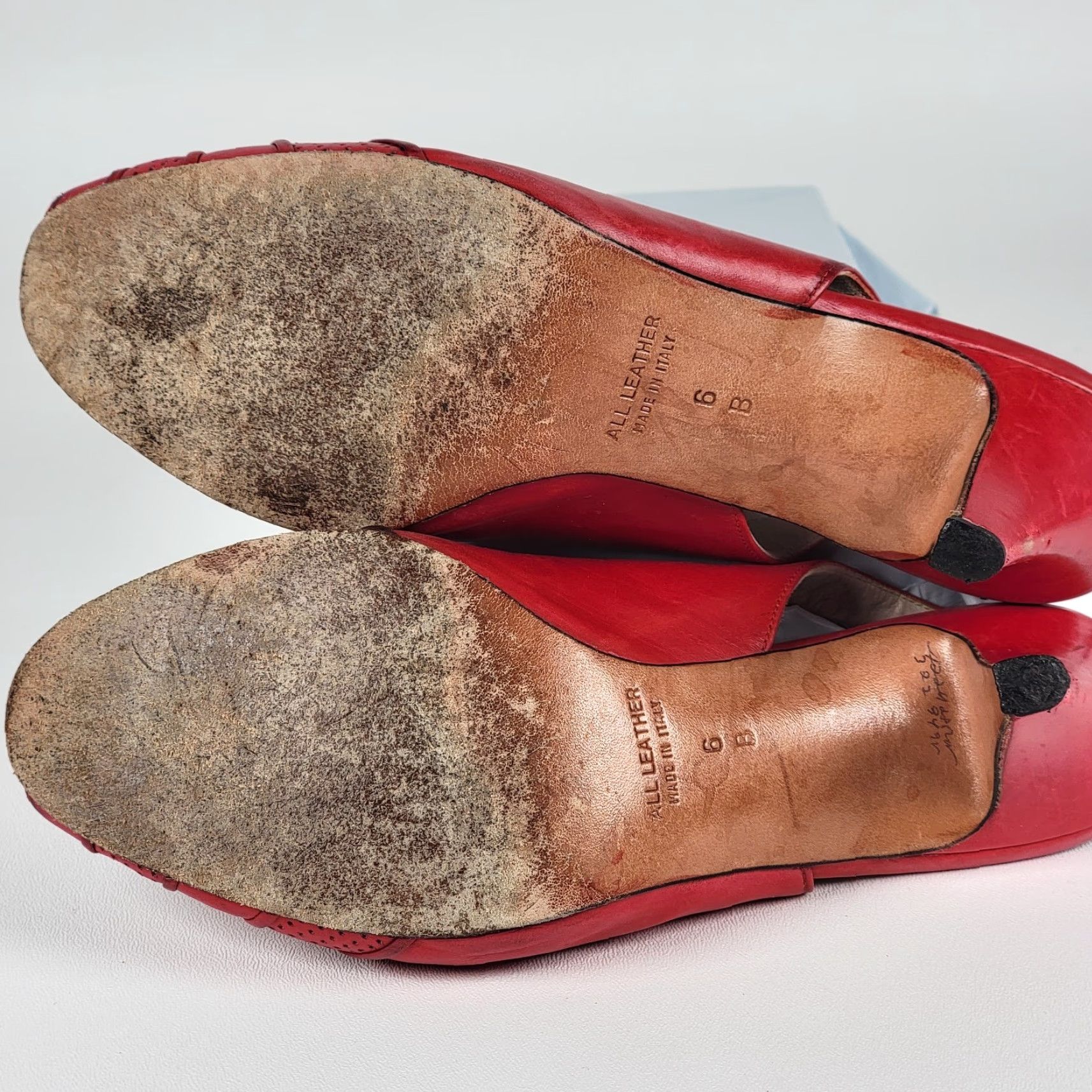 Vintage VINTAGE 80s Italian Leather Slingback 'Fascination' Heels Stacked Heel US 6 B Red Women/Girls Cocktail Size US 6 / IT 36 - 7 Thumbnail