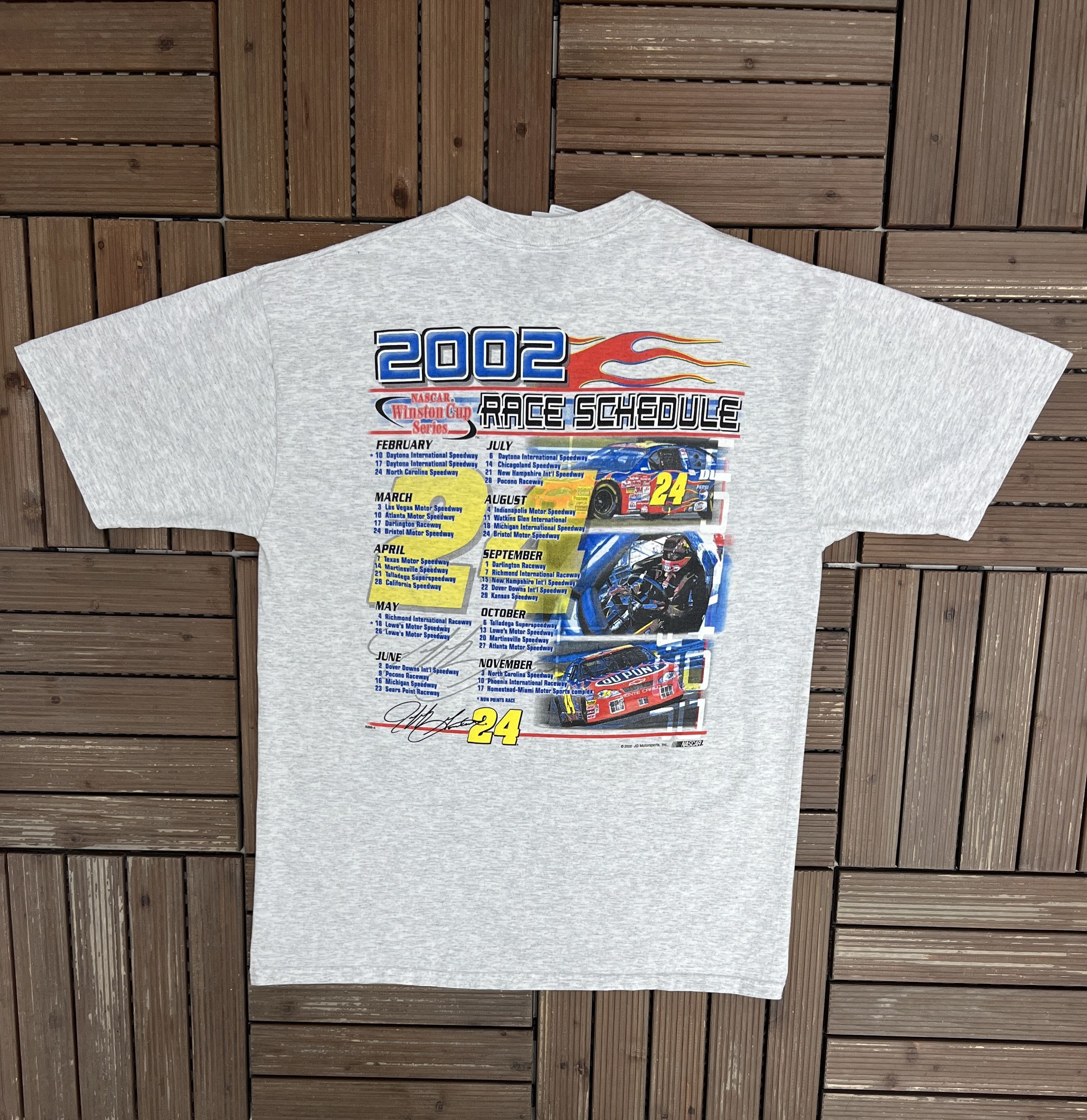 Vintage Jeff Gordon 2002 Race Schedule Vintage Grey T-Shirt Tee Size US L / EU 52-54 / 3 - 4 Thumbnail